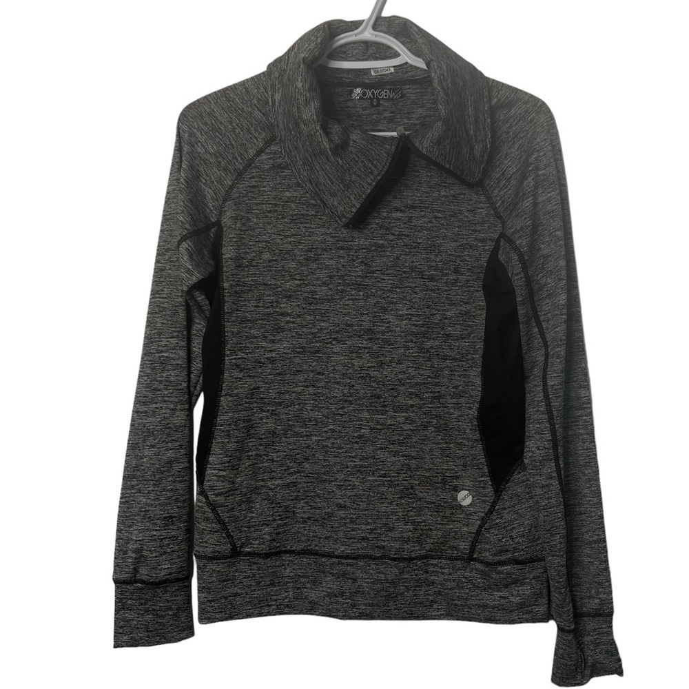 Oxygen Women's Grey Heather Mock Neck Long sleeved Pullover Activewear Sweater S